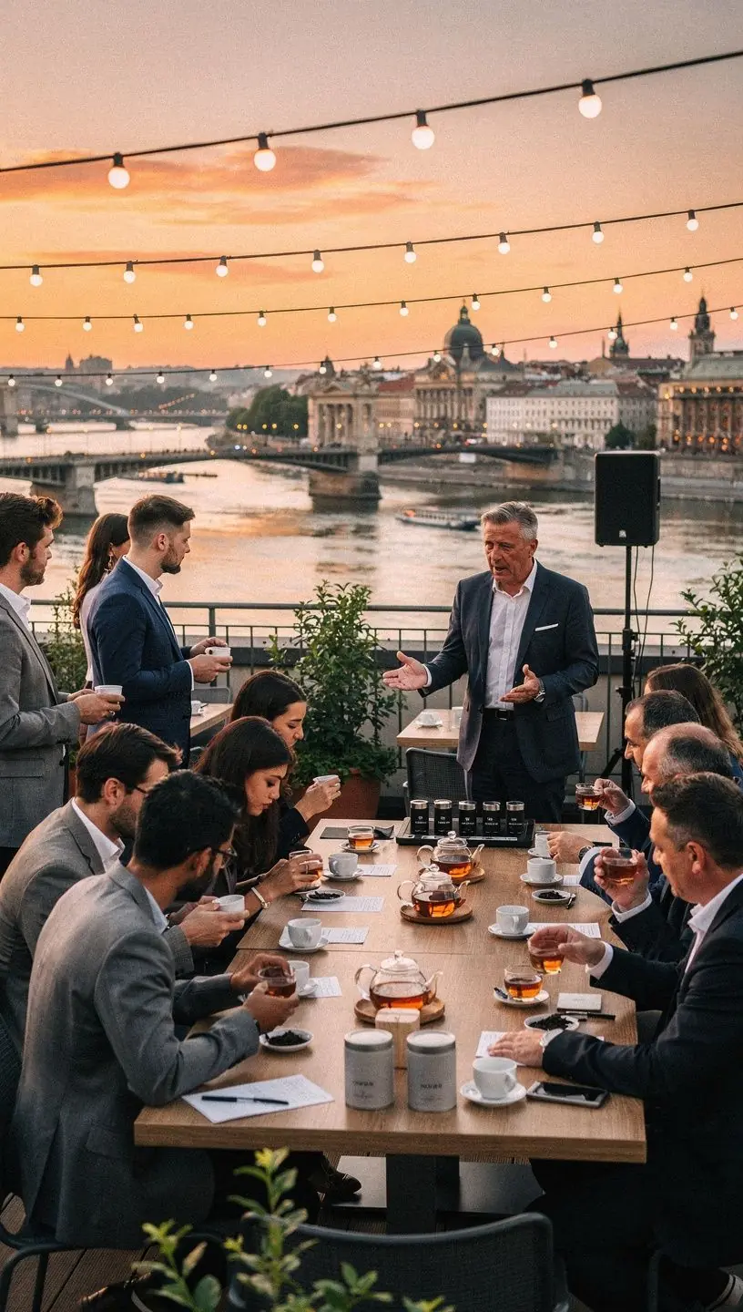 Egy csésze gőzölgő fekete tea, mellette egy jegyzetfüzet és toll.